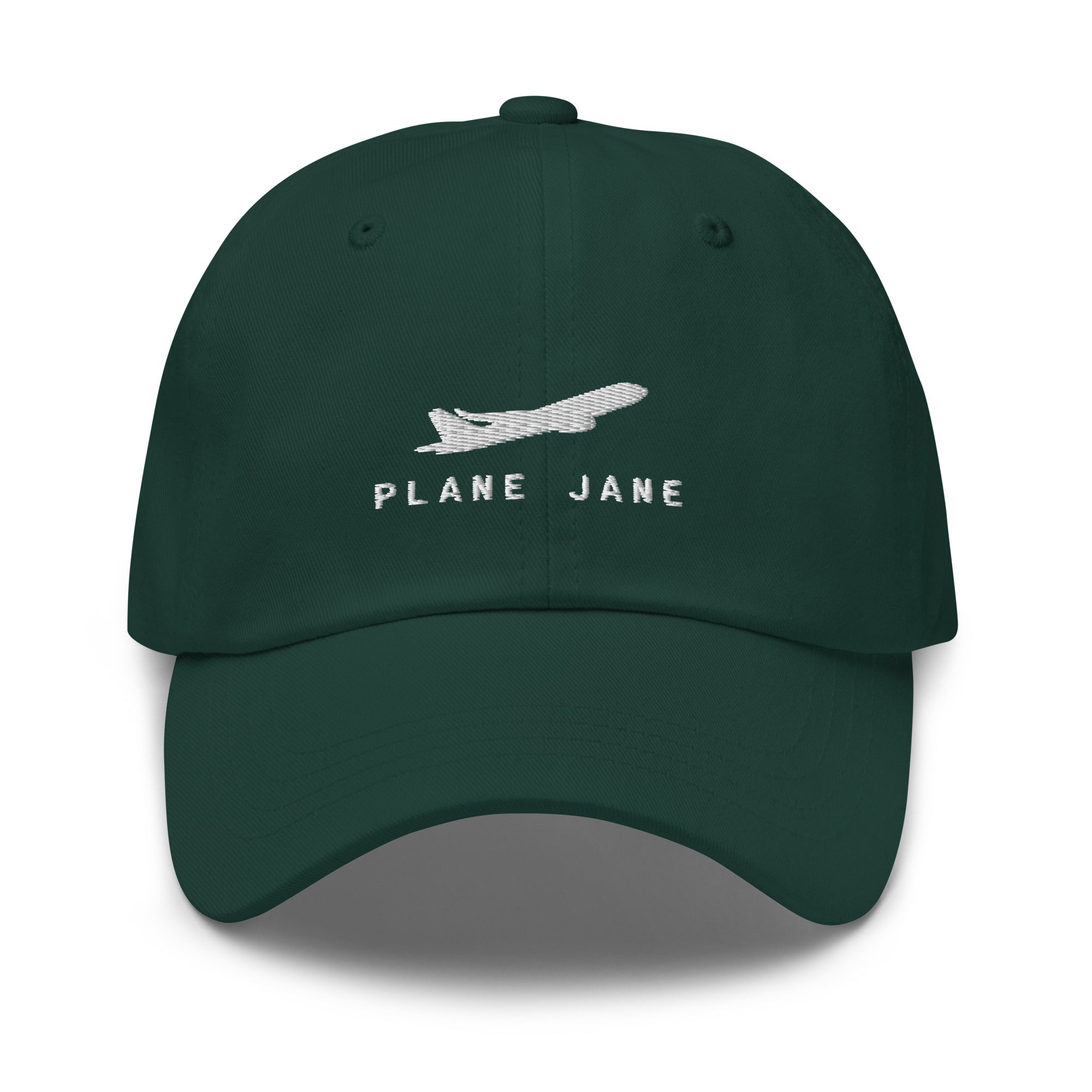 Forest Green Plane Jane Cap with white embroidery